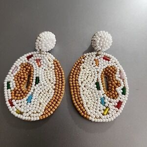 Fun‎ Earrings Seed Bead Dangle Drop Donut with sprinkles Earrings